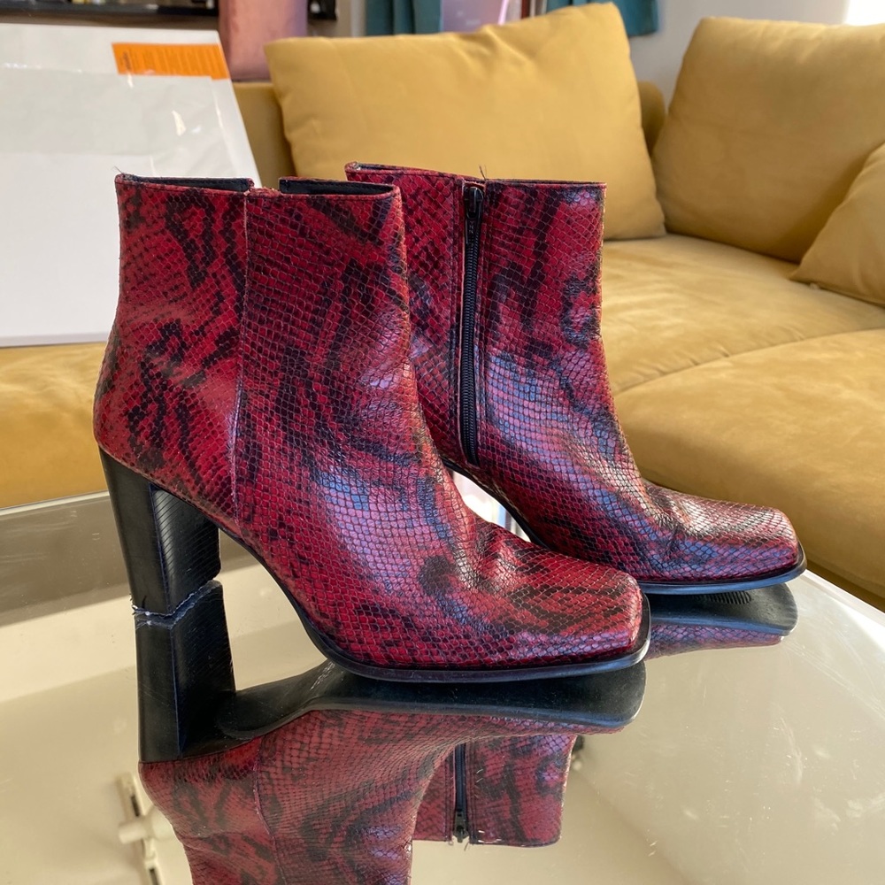 Red Snakeskin Booties